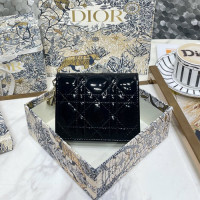 디올 미니 지갑 S0178 에나멜 블랙