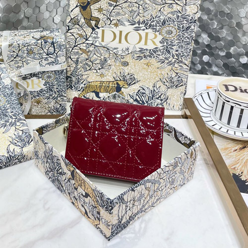 디올 미니 지갑 S0178 에나멜 레드