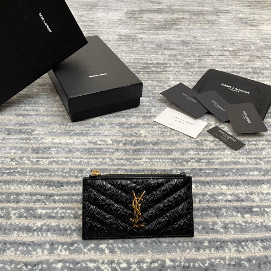 생로랑 모노그램 지퍼 카드케이스 607915 블랙 금장