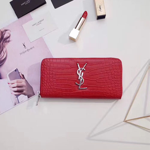 입생로랑 17S/S 신상 장지갑 370776 악어무늬 레드 은장