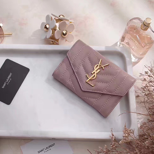 입생로랑 17S/S 플랩 프론트 지갑 437471 핑크 금장