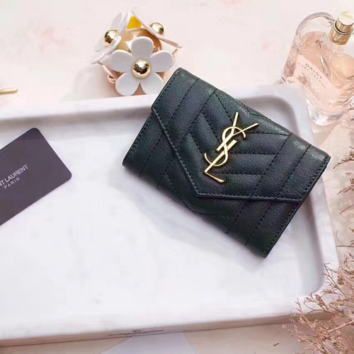 입생로랑 17S/S 플랩 프론트 지갑 437471 그린 금장