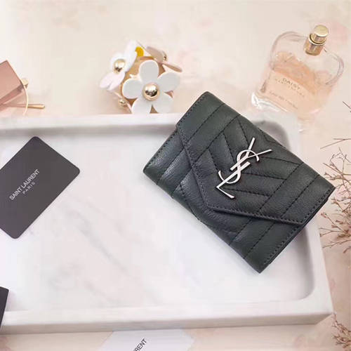 입생로랑 17S/S 플랩 프론트 지갑 437471 그린 은장