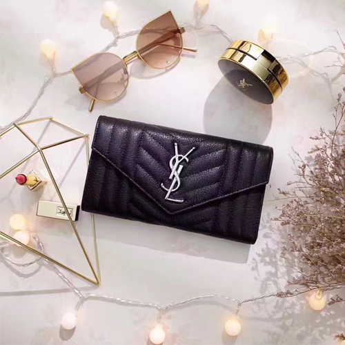 입생로랑 17 S/S 마틀라세 모노그램 장지갑 437469 블랙 은장