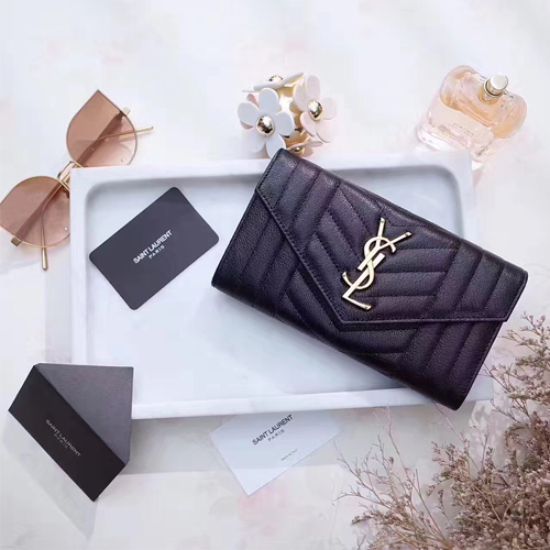 입생로랑 17 S/S 마틀라세 모노그램 장지갑 437469 블랙 금장