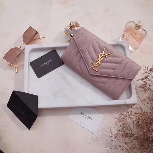 입생로랑 17 S/S 마틀라세 모노그램 장지갑 437469 연핑크