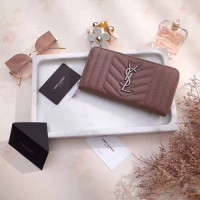 입생로랑 17S/S 지퍼 라운드 장지갑 358094 램스킨 블랙 베이지 은장