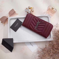 입생로랑 17S/S 지퍼 라운드 장지갑 358094 램스킨 버건디 은장