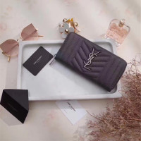 입생로랑 17S/S 지퍼 라운드 장지갑 358094 램스킨 그레이 은장