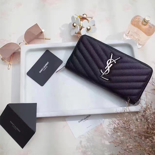 입생로랑 17S/S 지퍼 라운드 장지갑 358094 램스킨 블랙 은장