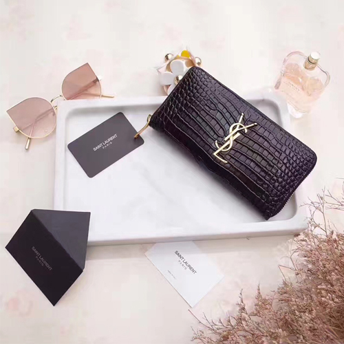 입생로랑 17S/S 신상 장지갑 370776 악어무늬 블랙 금장