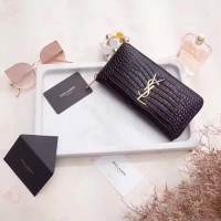 입생로랑 17S/S 신상 장지갑 370776 악어무늬 블랙 금장