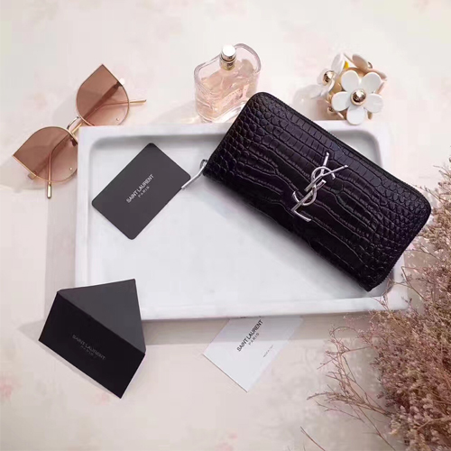 입생로랑 17S/S 신상 장지갑 370776 악어무늬 블랙 은장