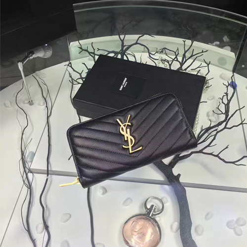 입생로랑 17S/S 지퍼 라운드 장지갑 358094 블랙