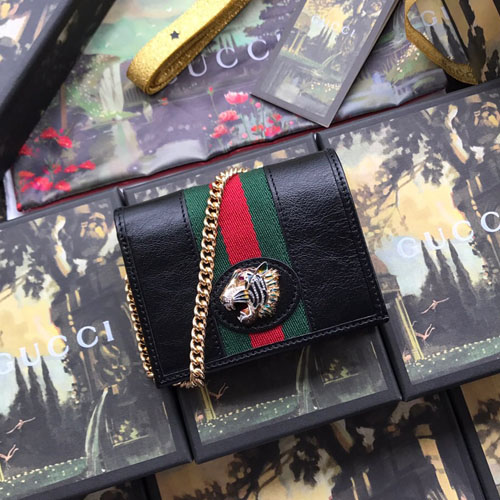 구찌 라자 타이거 체인 카드 반지갑 573790 블랙