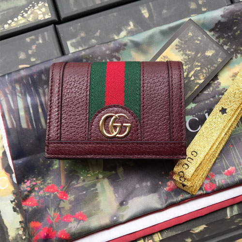 구찌 오피디아 GG 가죽 카드 케이스 523155 버건디