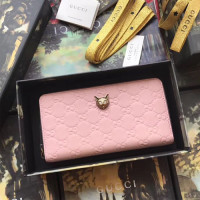 구찌 시그니처 캣 지퍼 어라운드 월렛 장지갑 548058 핑크