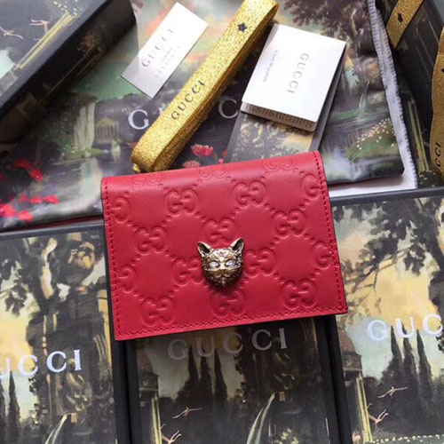 구찌 캣 장식의 시그니처 카드 케이스 548057 레드