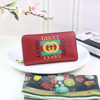 구찌 로고 지퍼 달린 가죽 지갑 496317 레드